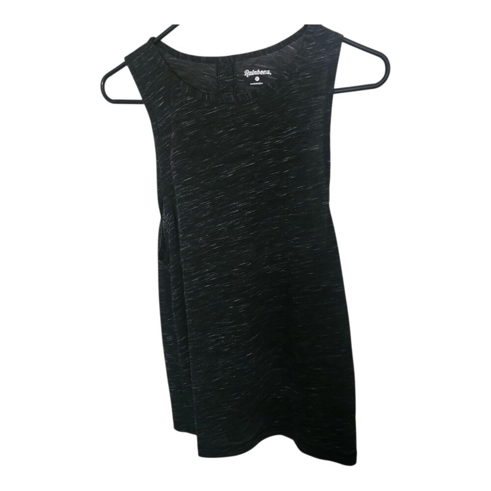 Rainbeau Black White Open Slit Back Slub Active Athletic Tank Top